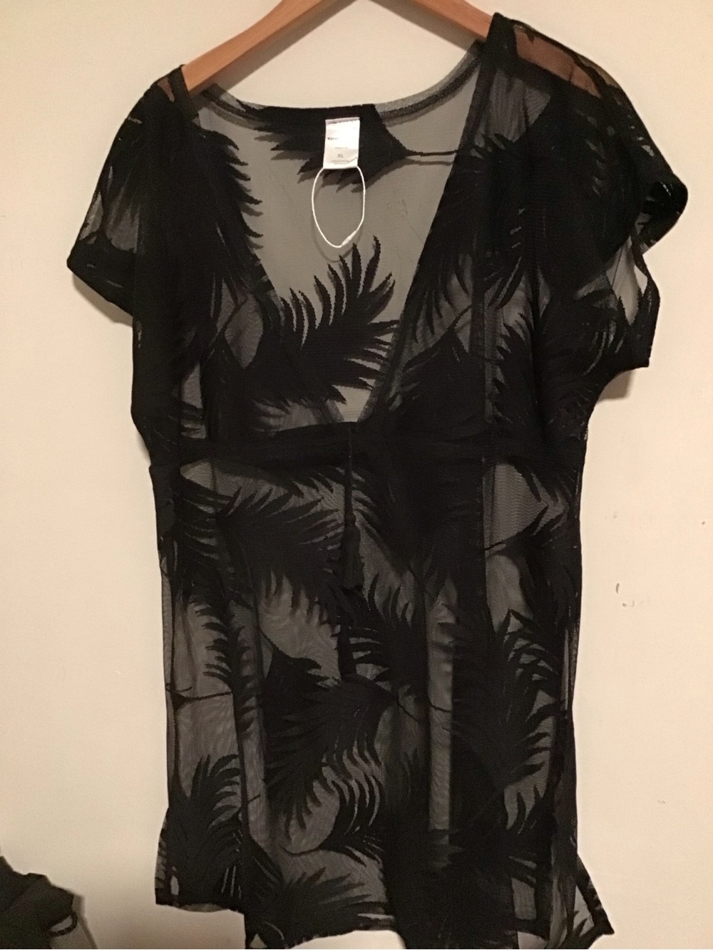 Black Sheer Mini Dress with Feather Pattern - Women Dresses Mini